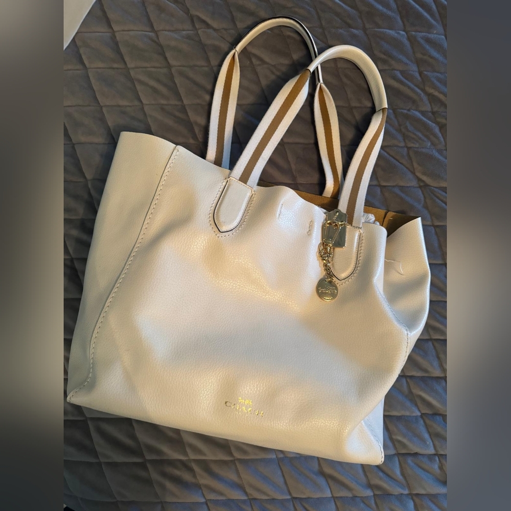 Lightly Used White Leather Coach Tote